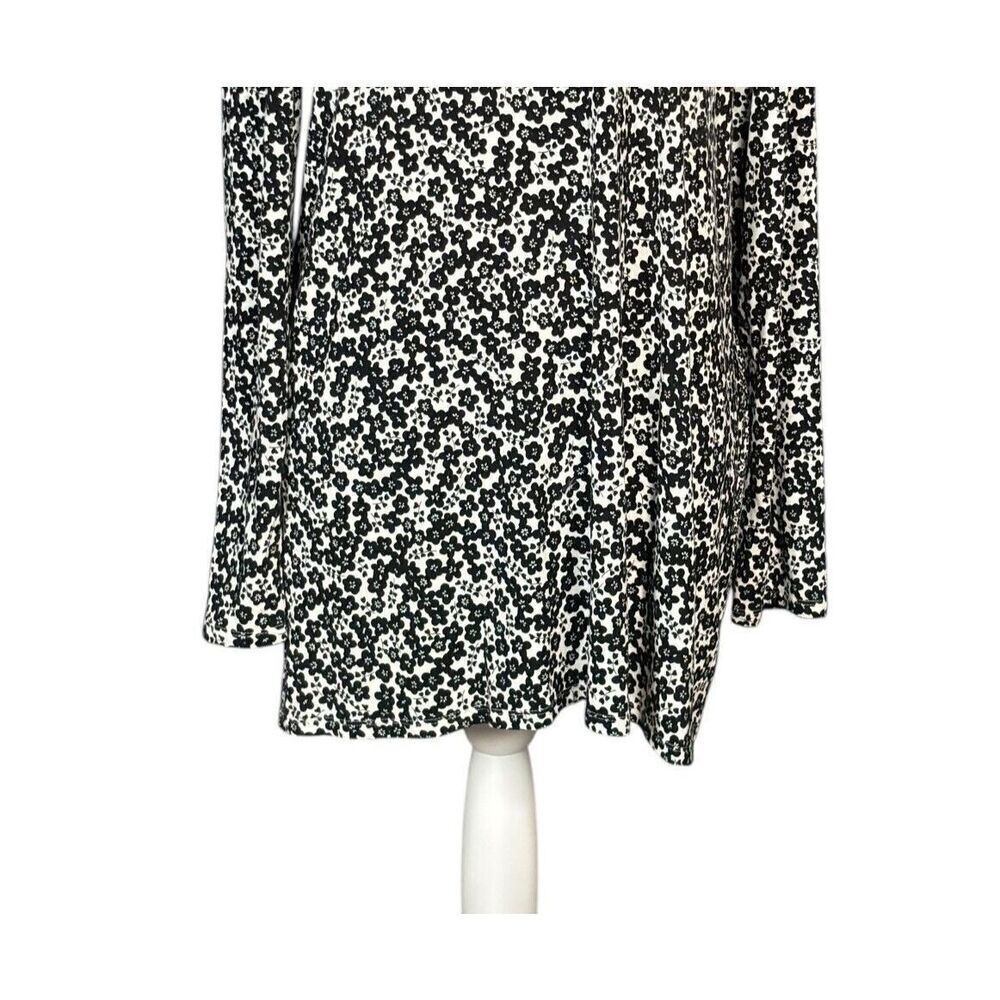 J Jill Top Wearever Size Large Black Floral Tie Back Long Sleeve Stretch Boxy - Picture 7 of 12